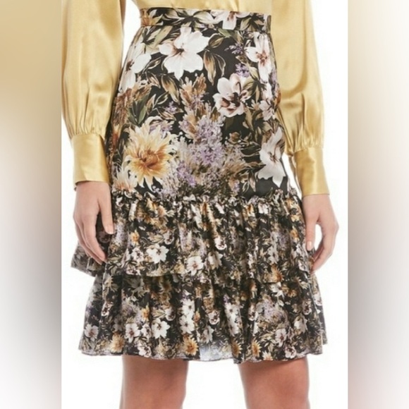 NWT Antonio Melani Quinn floral a line ruffle tiered knee length skirts size 2